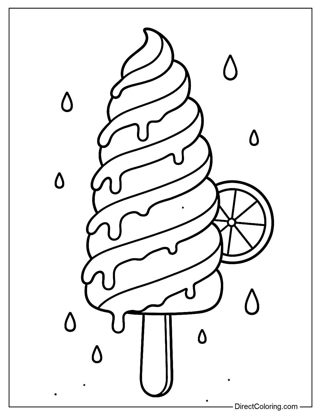Spiral Tower Popsicle Coloring Page, tall like a tower of popsicles, with layers of syrup in different colors.